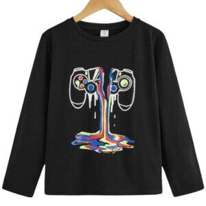 SHEIN Boys Game Controller Printed T-Shirt Size: 11-12Y Color: Black